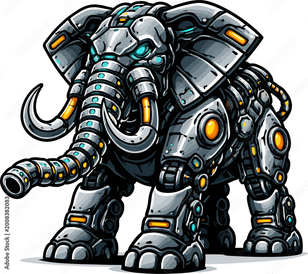 Fototapeta premium Cybernetic elephant, futuristic mechanical animal, robotic pachyderm, science fiction creature, advanced technology, heavy machinery