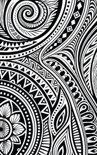 Polynesian Tribal Pattern Vector for Sublimation Jersey Design, Ethnic Tribal Pattern Background with Spirals and Sea Waves for Sports Wear.