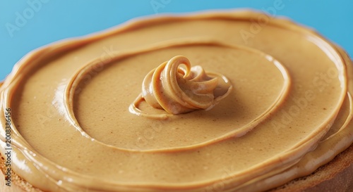 Close-up view of creamy caramel frosting on a cake