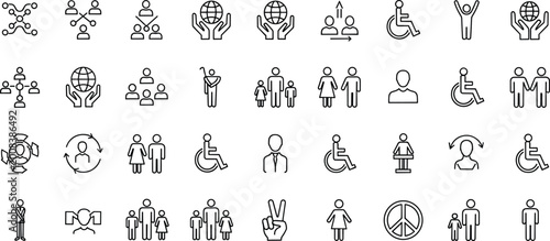 Minimal diversity and inclusion icon set with people community accessibility equality disability and social representation concepts for modern interface design