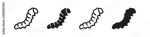 Foto Set of four simple caterpillar icons in outline and silhouette styles