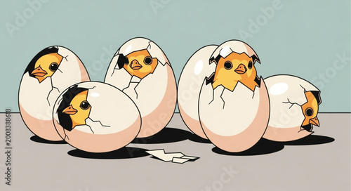 Canvastavla Cute Cartoon Chick Eggs with Faces and Expressions.