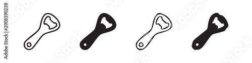 Fotografía Four bottle opener icons in outline and solid black variations