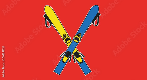 crossed skis on red background vector illustration