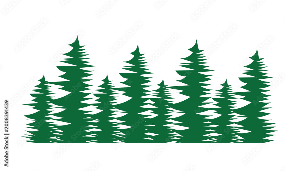 Obraz premium Pine Tree Silhouette Forest Borders. Icon of pine trees forming forest borders, ideal for nature designs, backgrounds, overlays, themed graphic projects.