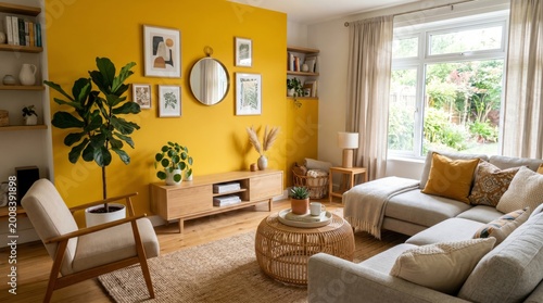 modern hallway with a yellow wall