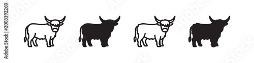Bild auf Leinwand Highland Cow Cattle Set Vector Icon Hand Drawn Style