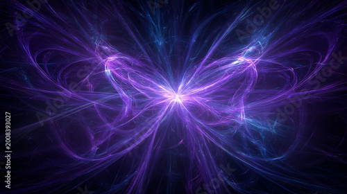 Fractal energy abstract background. Glowing fractal lines, cosmic patterns, deep purple and blue tones