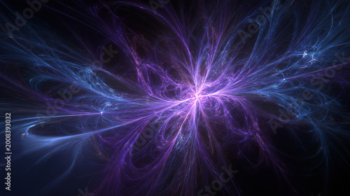 Fractal energy abstract background. Glowing fractal lines, cosmic patterns, deep purple and blue tones