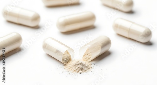 Close up view of opened capsules with powder spilling out
