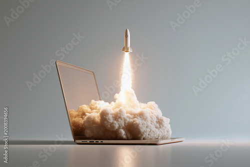 Launching space rocket from laptop screen