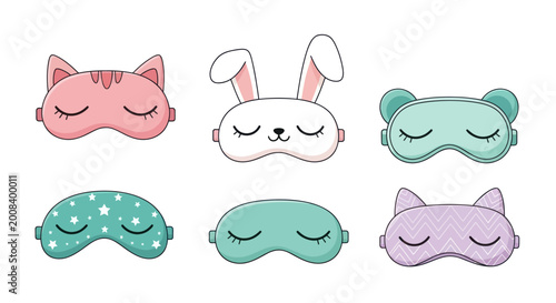 Canvastavla Cute Animal Sleep Masks: Cat, Bunny, Bear - Set of 6 designs