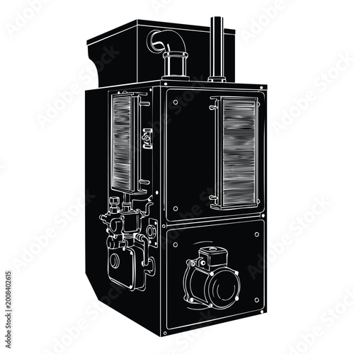 Tableau sur toile Industrial heating system with furnace components silhouette set bundle