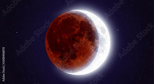 Tableau sur toile Blood Moon Lunar Eclipse with Bright Halo in Night Sky.