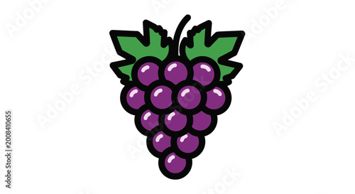 Vibrant cluster of purple grapes with lush green leaves illustration