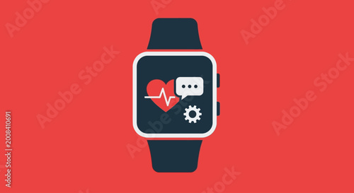 smartwatch with health monitoring and settings icons