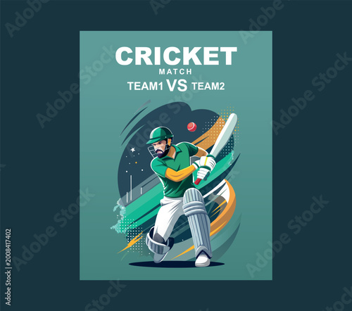 Cricket player hitting ball with bat in green