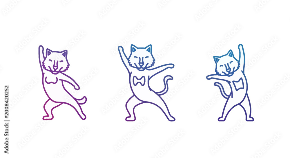 Naklejka premium Dancing Cats Trio: Whimsical Feline Figures in Gradient Colors