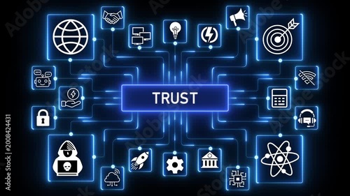 Conceptual animation depicting the concept of trust in business relationships and finances digital technology.