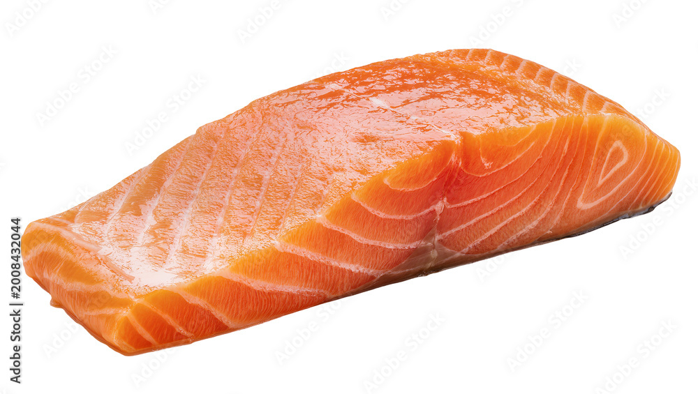 Αυτοκόλλητο Raw vibrant orange salmon fillet with visible fat and texture