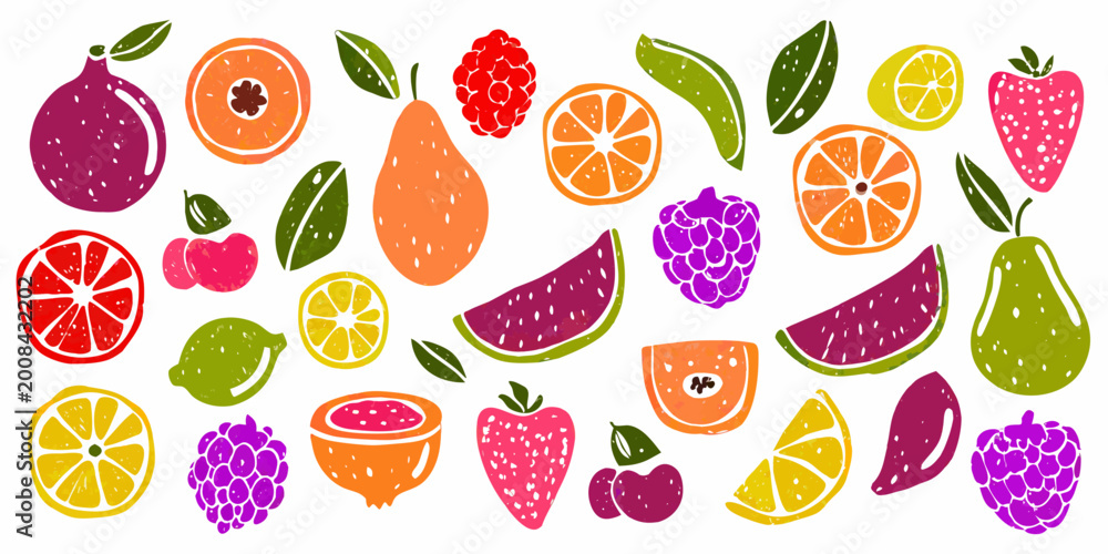 Obraz premium Colorful fruit illustrations on a white background vibrant watercolor style