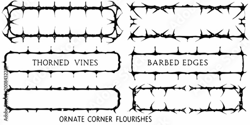Foto Gothic thorn frames and barbed edges vector illustration set on white