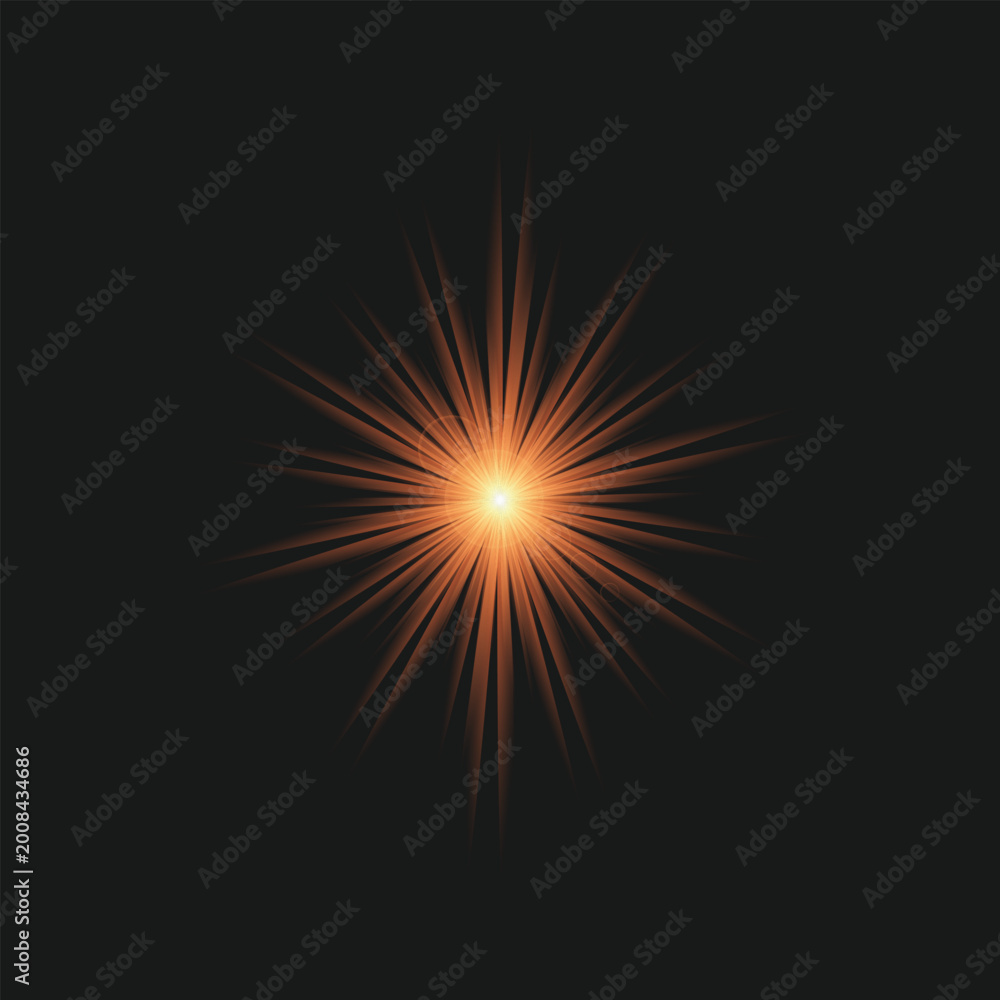 Fototapeta premium Bright Orange Starburst Light Explosion on Black Background.
