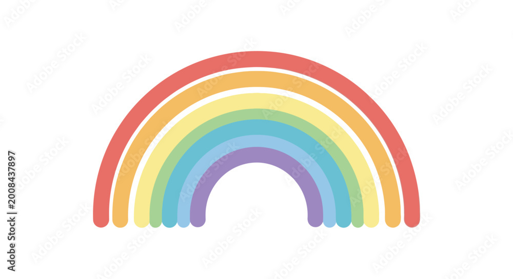 Fototapeta premium Colorful rainbow graphic with red, orange, yellow, green, blue, and purple hues on a white background.