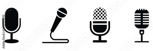 Cuadro en lienzo Microphone icons collection, different style mic pictogram set, karaoke singing