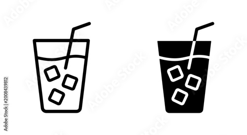 Foto Refreshing Cold Drink Icons, Ice Cubes and Straw, Vector Set, Beverage Graphics