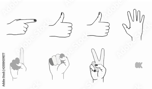 Hand Gesture Communication Outline Icon Set Vector