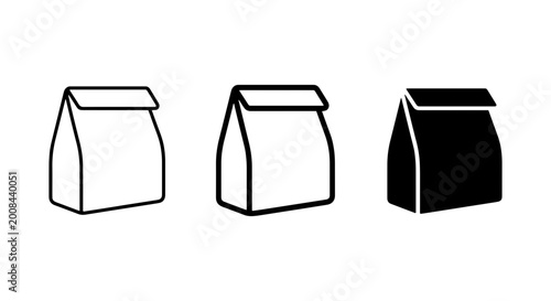 Foto three lunch bags in black and white outline style on plain background
