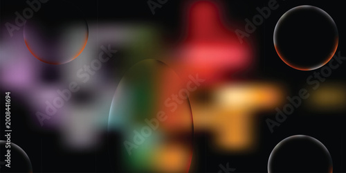 Cuadro en lienzo Abstract colorful glowing orbs with bokeh effect on dark background