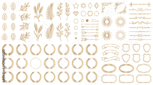 Billede på lærred Gold floral elements wreaths and decorative borders for luxury design