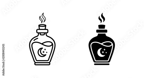 Photos Magic Potion Icons, Alchemy Flask Vector Art, Mystical Elixir Symbols, Night Sky