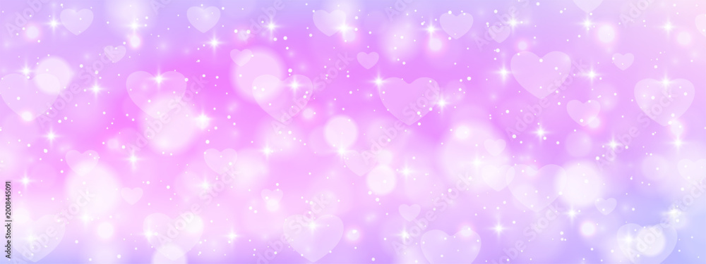 Obraz premium Pastel pink and purple magical heart bokeh background
