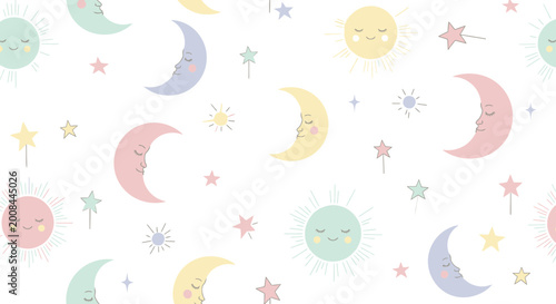 Bild auf Leinwand Colorful cartoon celestial smiling faces.