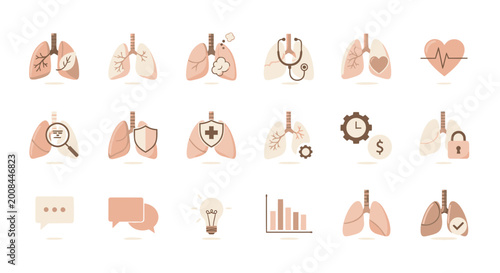 Lung health medical icons and symbols.
