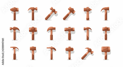 Foto Collection of various wooden hammers.