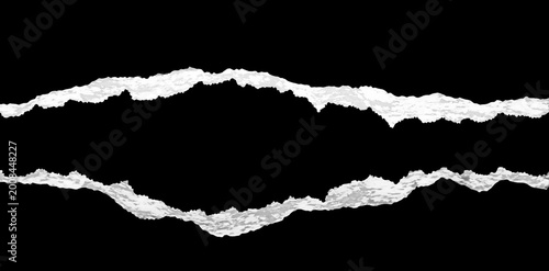 Ripped white paper edges with ragged borders on black background