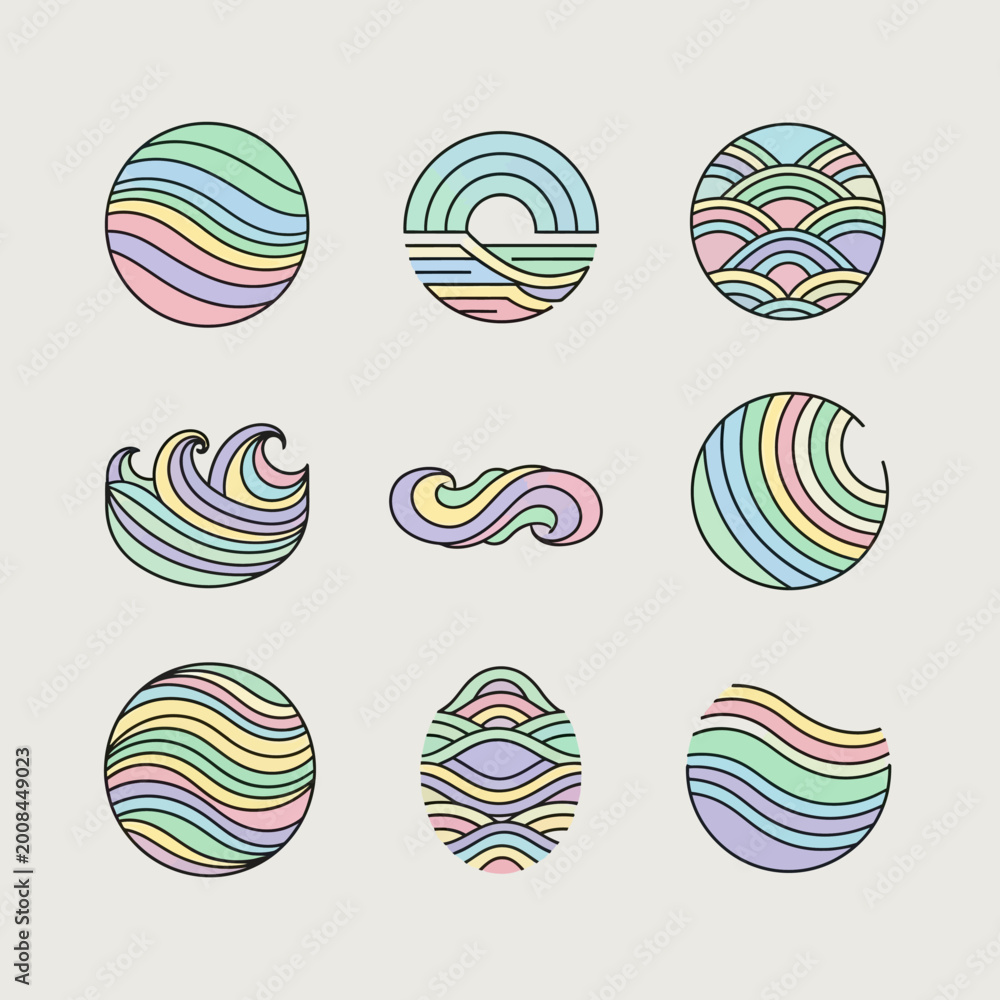 Obraz premium Set of Abstract Circular and Oval Wave and Swirl Designs.