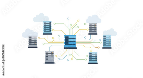 Quadro em tela Central Server Connected to Multiple Cloud Servers and Data Centers