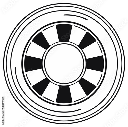 Life Preserver Safety Buoy Symbol in Black and White Circular Design