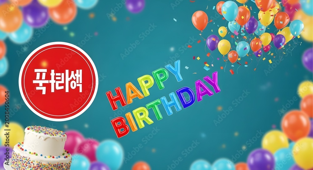 Naklejka premium Festive happy birthday celebration balloons cake joyful wishes for a special day