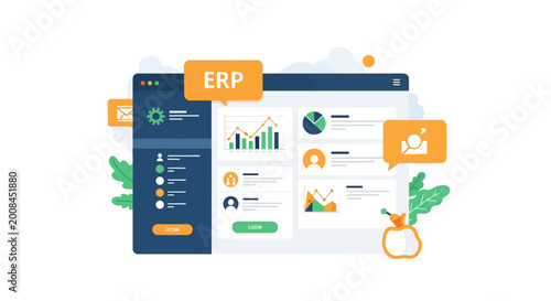 Enterprise Resource Planning System Interface Dashboard Illustration.