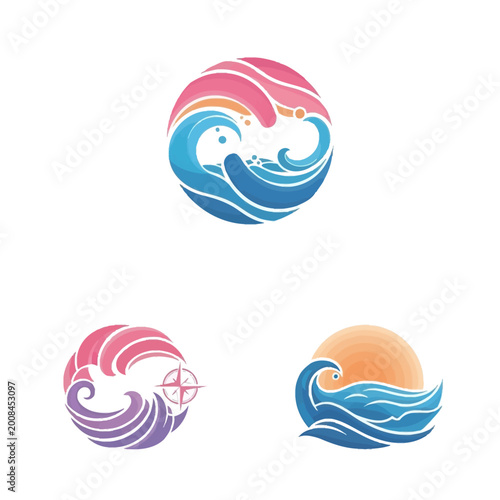 Waves Ocean Sea Swirl Graphic Icons.