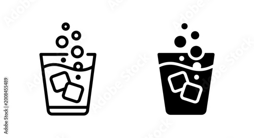 Photos Refreshing Drink Icons: Two Styles of Cold Beverage with Ice and Bubbles, Vector