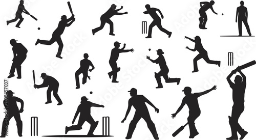 Foto Cricket fielding silhouettes catching and ground stops collection