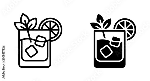 Fényképezés Cocktail Icons, Refreshing Drink Graphics, Bar Beverage Symbols, Summer Party Ve