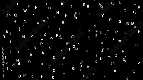 White alphabet letters in various colors and sizes